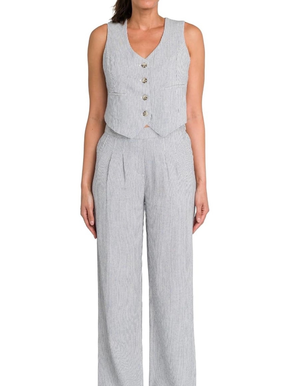 Briggs New York Light Gray Pinstripe Vest and Wide-Leg Trousers